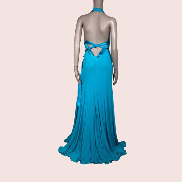Aquamarine Blue Halter Gown Size M - Picture 3 of 3